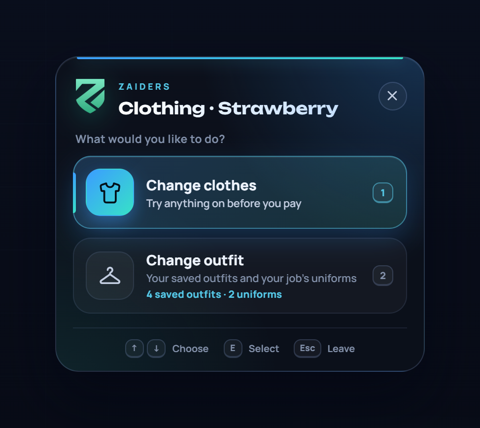 The small menu a clothing store shows: Change clothes or Change outfit