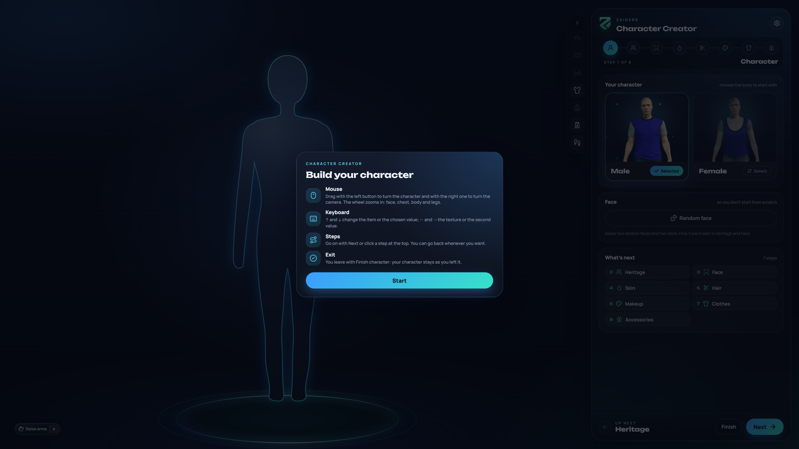 The creator opening with its controls guide