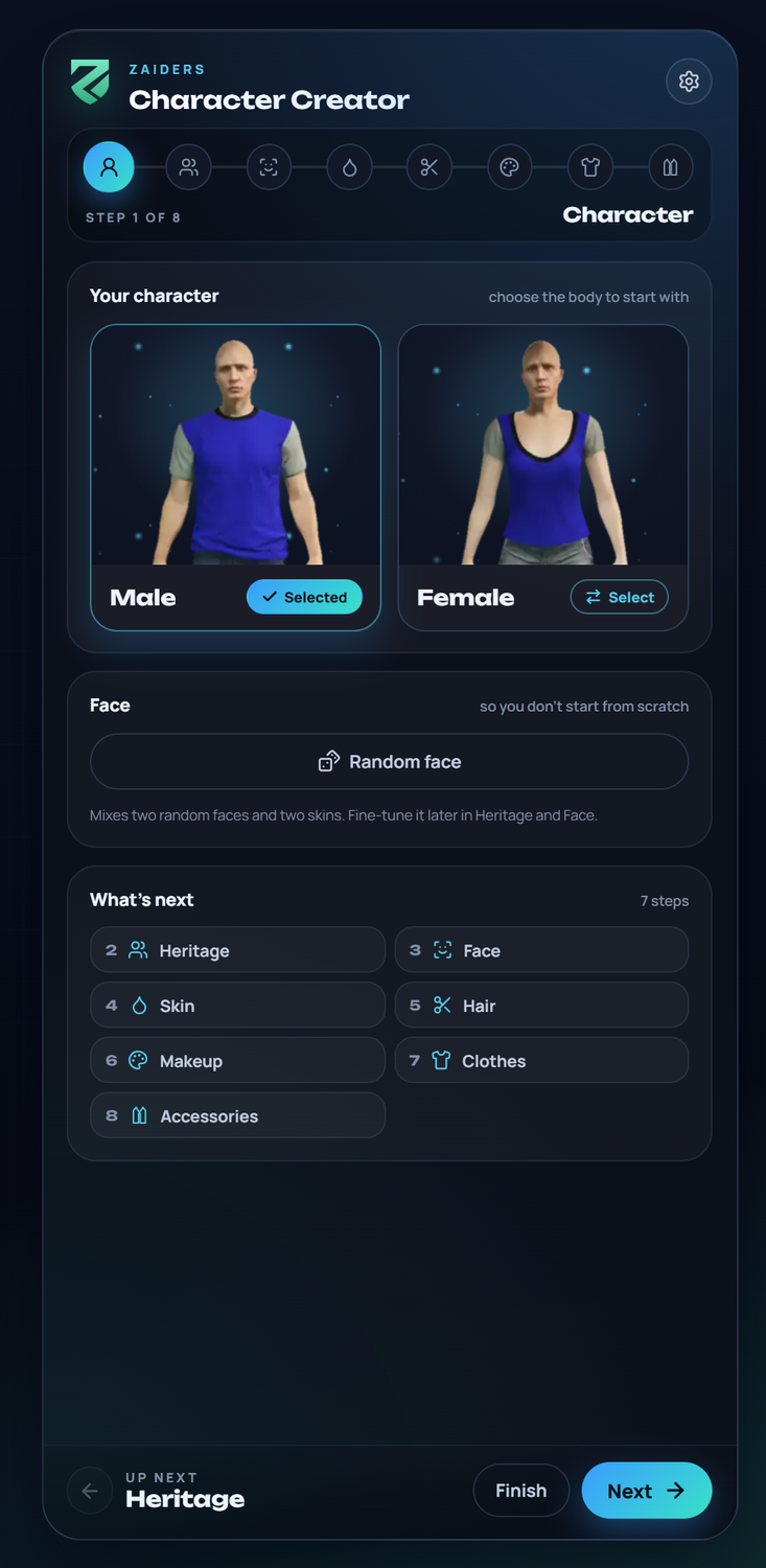 The first step of the creator: choosing the body and a random face