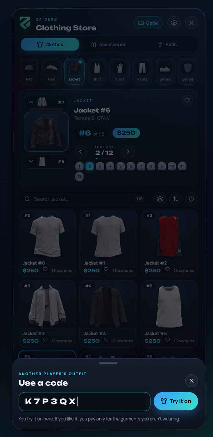 The sheet to use an outfit code