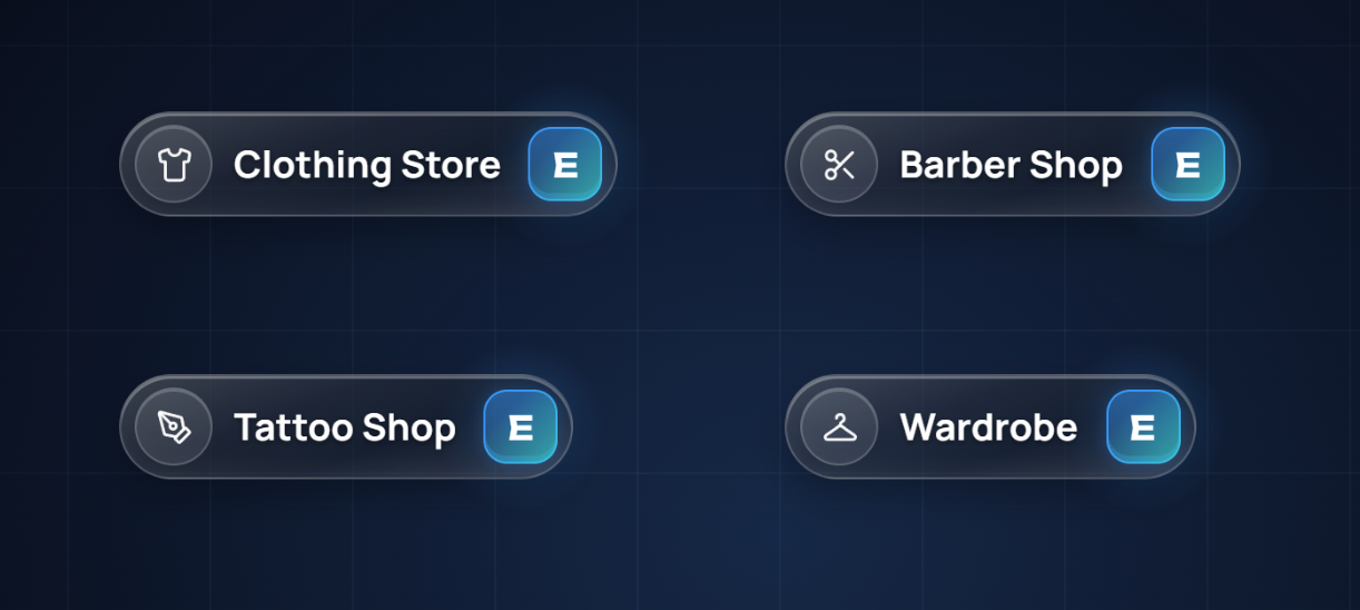 The E signs of the four kinds of shop, in English