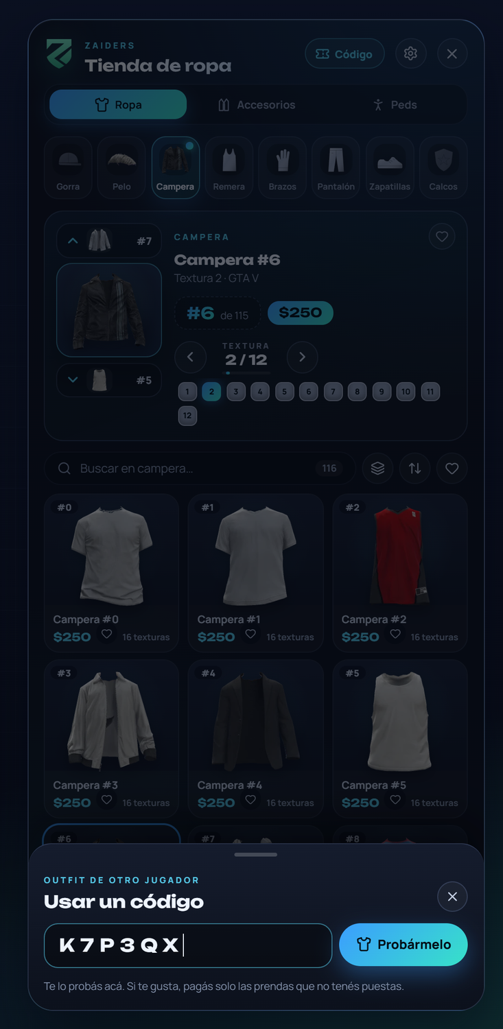 La hoja para usar un código de outfit